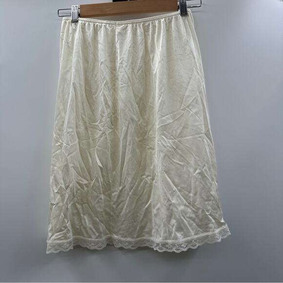Vintage Warner's Off White Ivory Lace‎ Trim Slip Mini Skirt Size L - Picture 2 of 6